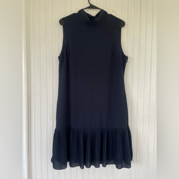 Nanette Nanette Lepore Navy Blue Sleeveless Drop Waist Pleated Dress Size 12 - Picture 1 of 12